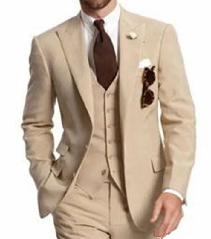 Бежевый Свадебный Мужской костюм остроконечный воротник Slim Fit 3 шт. куртка + брюки