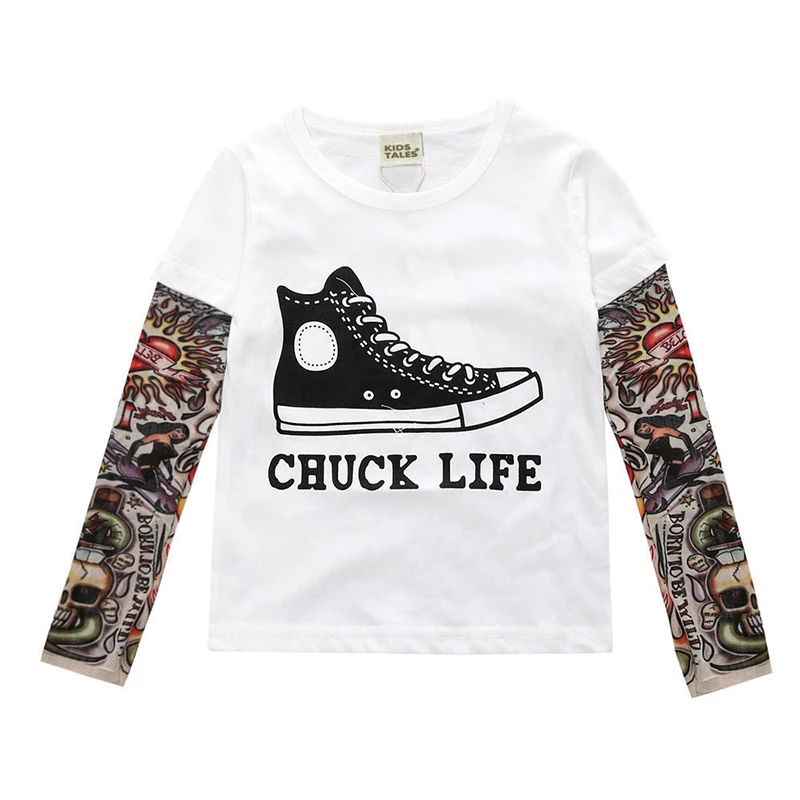 Футболка для мальчиков с длинным рукавом и имитацией татуировок модная крутая