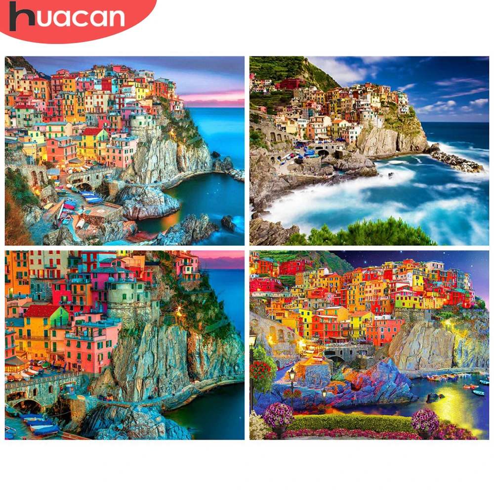 

HUACAN Раскраска по номерам приморский город комплекты, украшение для дома фото картина по номерам город декорации ручной работы художественн...