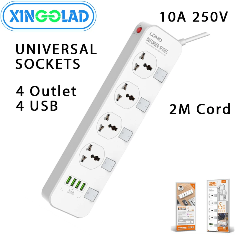 EU/US/UK 10A 2500 Вт электрическая розетка переключатель Мощность полосы 4USB смарт