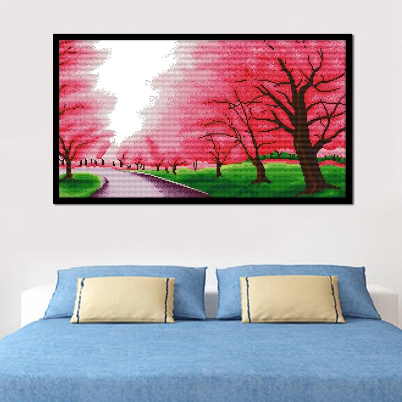 Набор для вышивки крестиком с романтическим изображением сакуры пейзажем 14