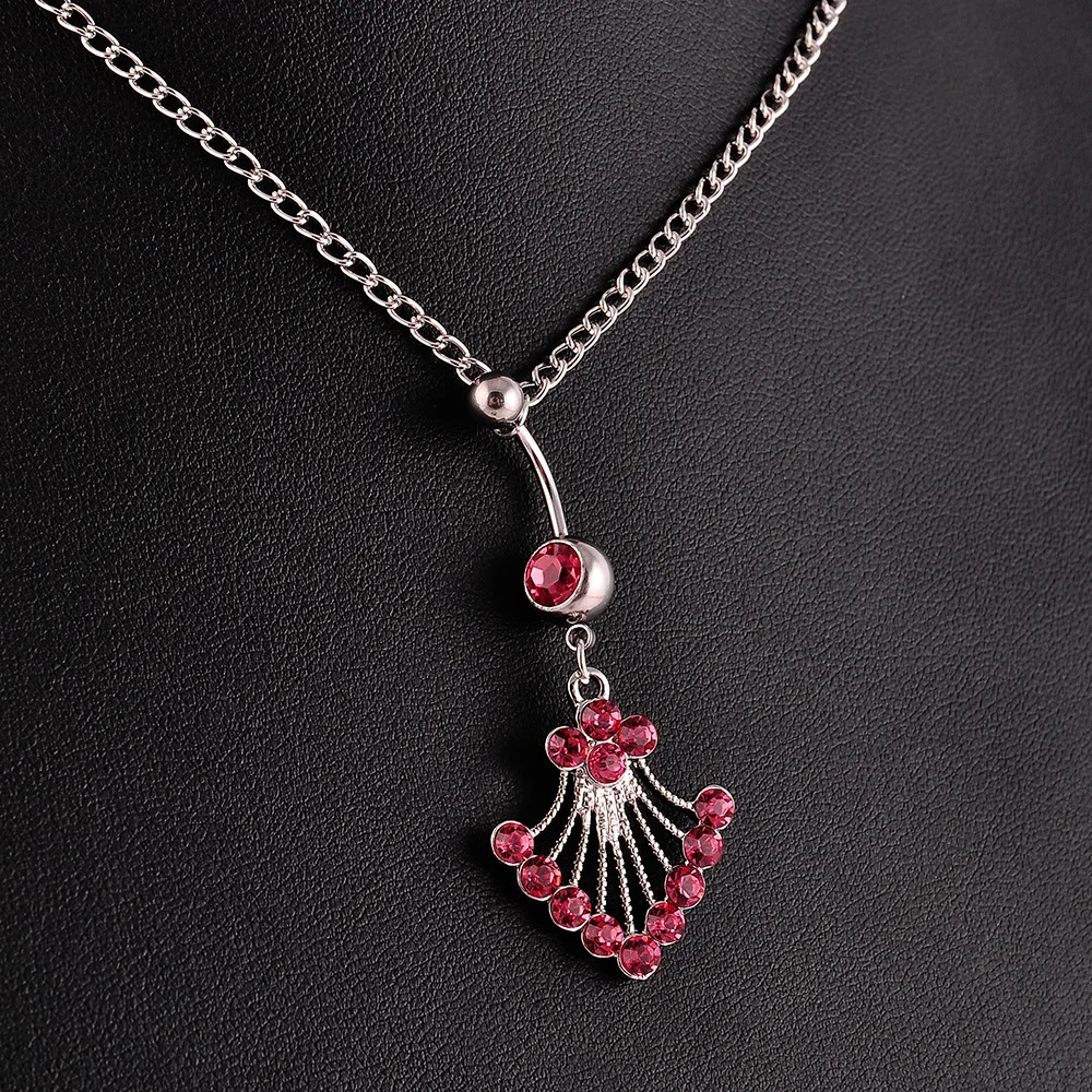 Colorful Rhinestone Dangle Belly Button Ring+Waist Chain Steel Drop Pendant Navel Piercings Ombligo Body Jewelry Sexy Lady | Украшения и