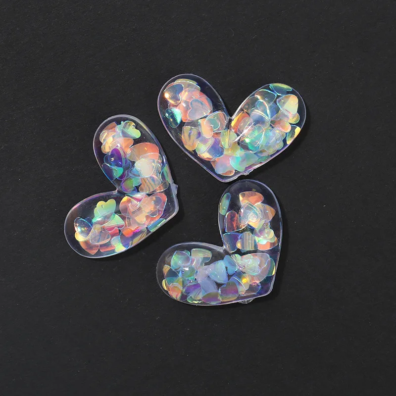 

10Pcs Symphony Transparent Heart Glitter Flatback Resin Cabochons Embellishments Kawaii Accessories Cream Phone Case Decor DIY