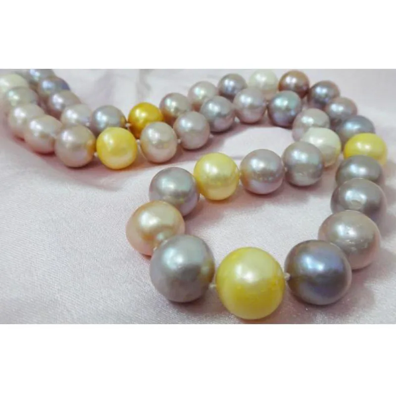 

10-12MM ROUND SOUTH SEA GENUINE WHITE GOLD LAVENDER MULTIC PEARL NECKLACE 14K