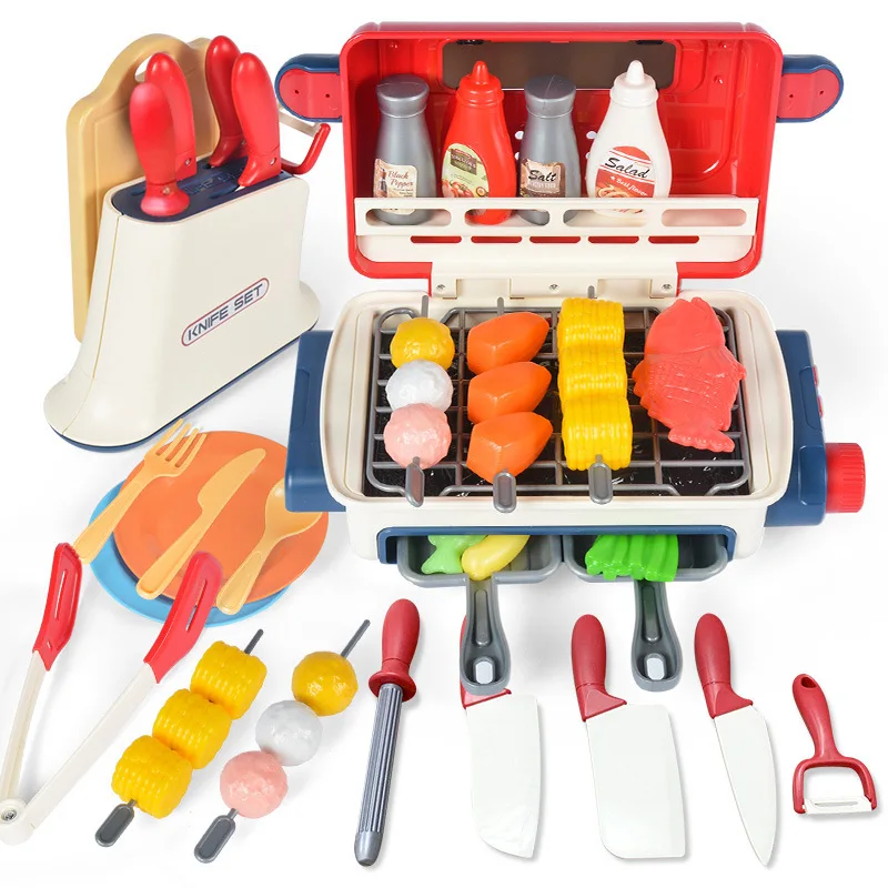 

Children Pretend Play Toys BBQ Grill Mini Electric Barbecue Game Simulation Food Set Music Light Kids Kitchen Toys Gifts