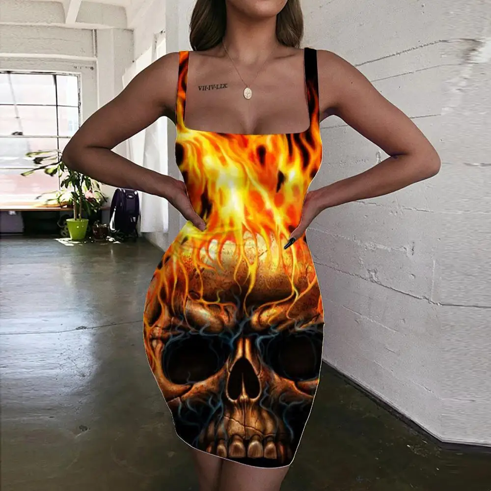 

Женский сарафан с 3D-принтом в виде черепа, без рукавов