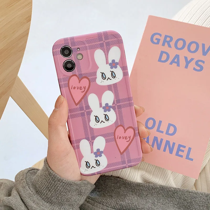 

Cartoon rabbit doll Bunny pink Phone Case For iPhone 12 11 Pro Max XR XS Max SE20 7 8 Plus mini X Case Cute soft silicone cover