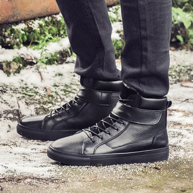 

Winter Ankle Plush Fur Black Genuine Leather Men's Boots Men Boot Botines Hombre Stivaletti Uomo High Quality Men Shoes