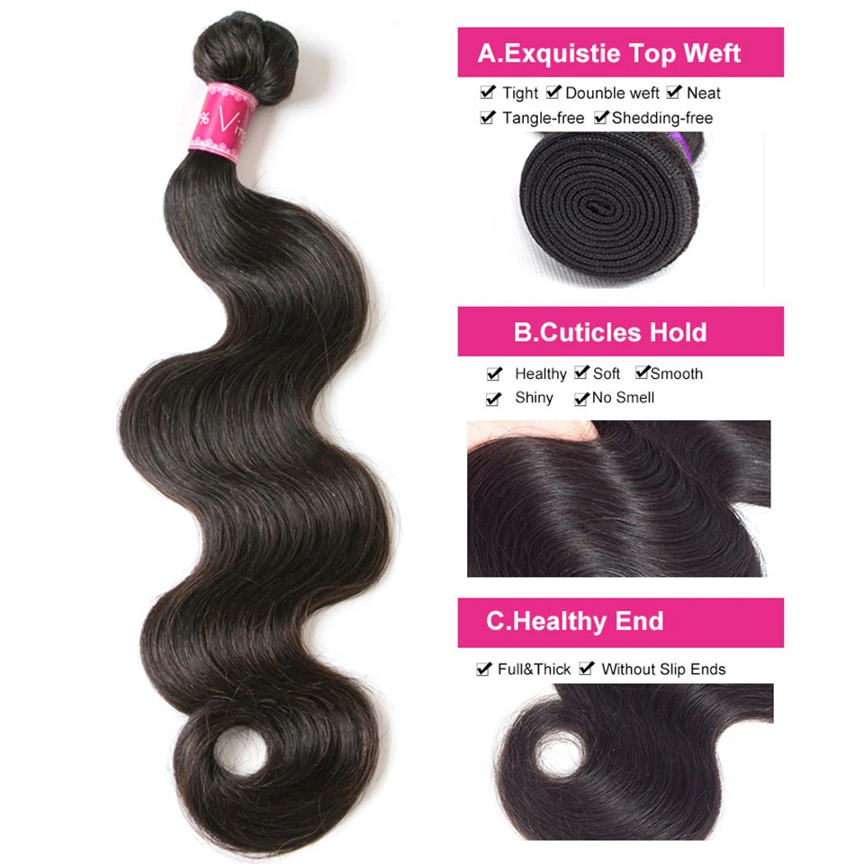 Beaufox малазийские волнистые волосы пучки с фронтальным человеческим волосом 3