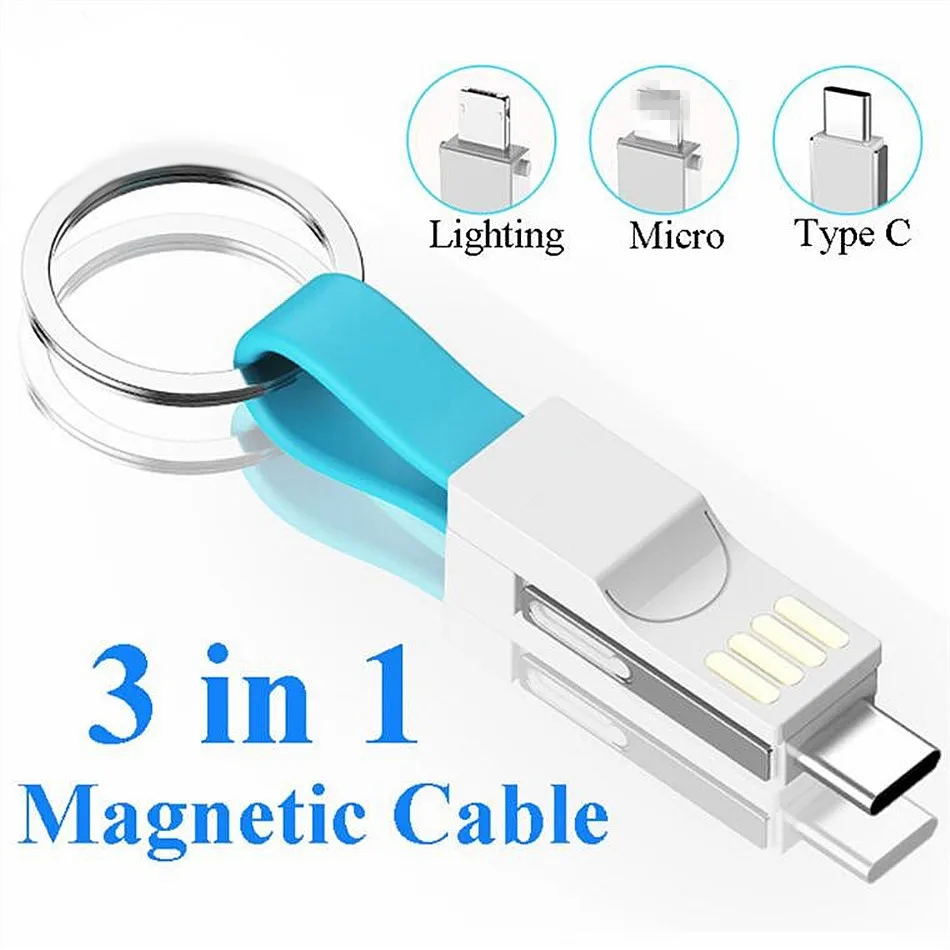 Магнитный кабель для iPhone Ligtning кабель Micro usb type C 3 в 1 брелок для быстрой зарядки USB-C type-C Магнитный кабель для зарядки телефона