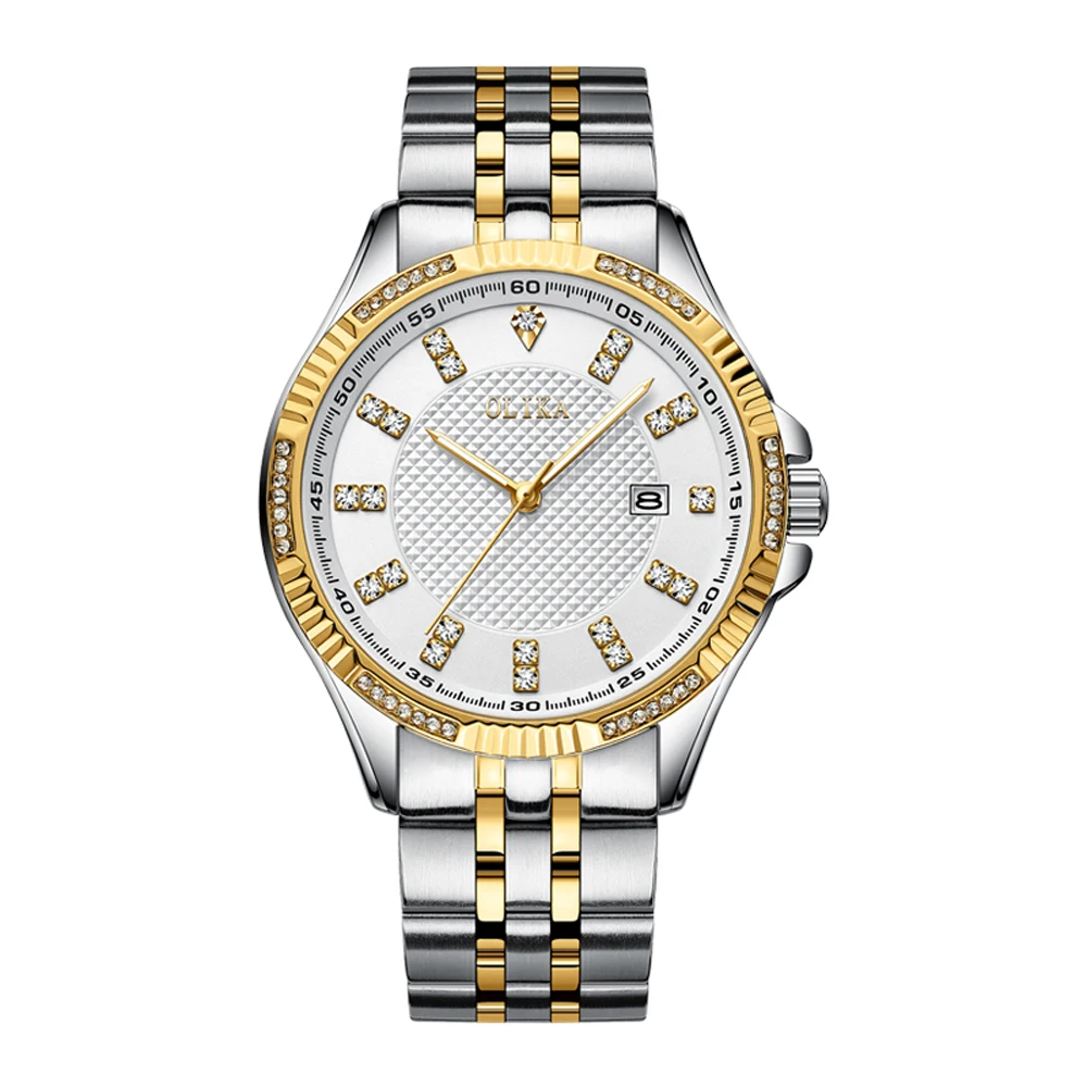 

Popular luminous men's watch solid steel strip waterproof men's fashion diamond inlaid calendar leisure simple watch men