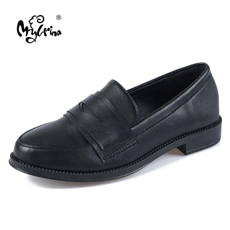 Туфли-оксфорды из натуральной кожи Женские черные туфли на плоской подошве в