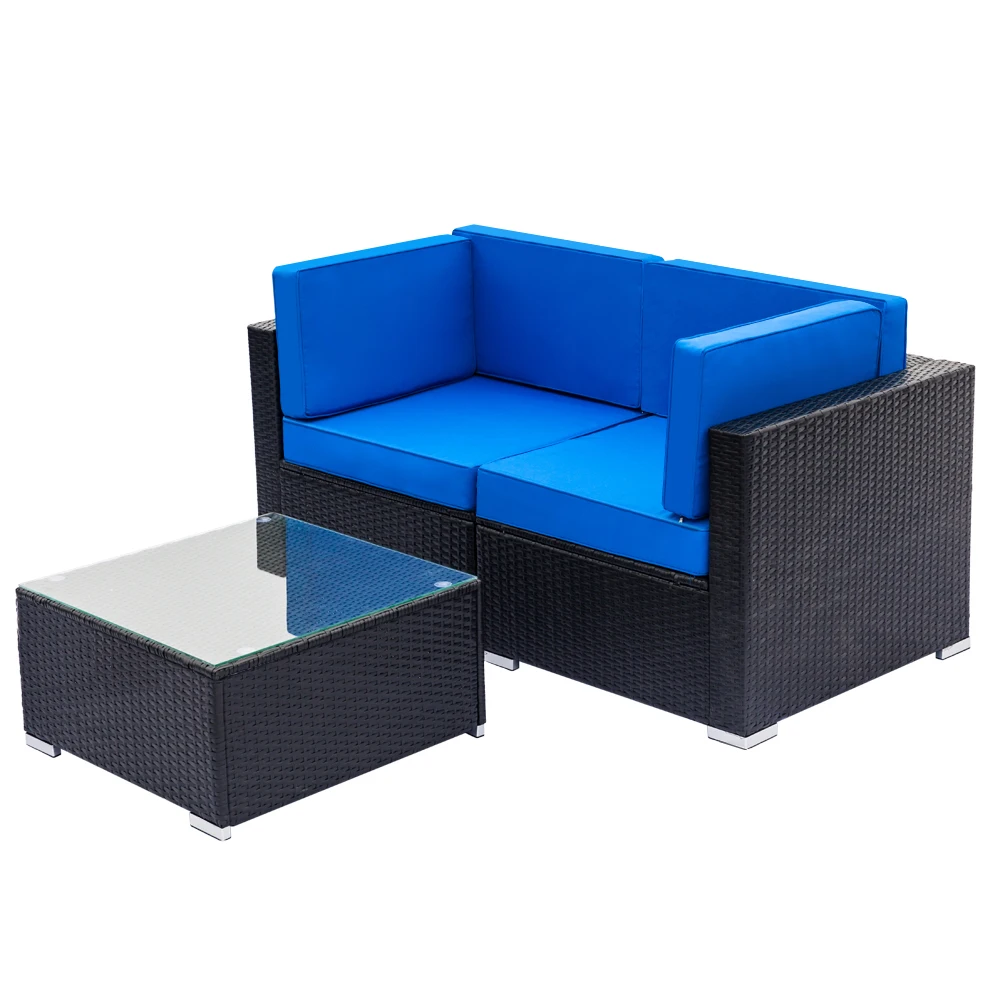 

【US Warehouse】Fully Equipped Weaving Rattan Sofa Set with 2pcs Corner Sofas & 1 pcs Coffee Table Black（Outdoor rattan sofa）