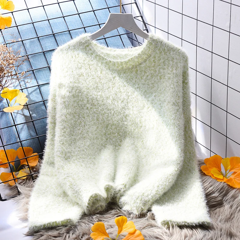 

Женский свободный свитер с имитацией норки, Осень-зима