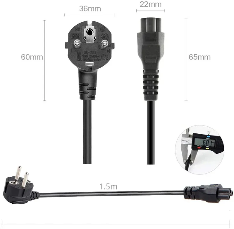 

1.5M EU Universal Laptop 3-pin Charger Plug Power Adapter Cord Cable For HP Dell Toshiba Sony ASUS Lenovo Samsung notebook