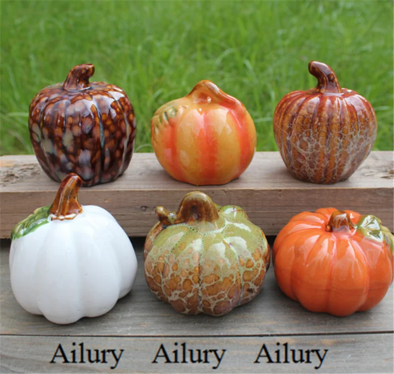 

Colorful Ceramic Pumpkin Set,Handicraft Ornaments Halloween Christmas Gift Decoration