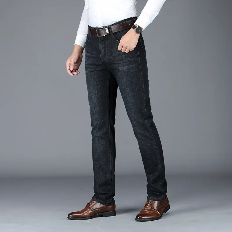 Jeans Men Straight Stretch Pants High Quality Business Long Trousers Casual Stonewashed For Black Oversize 29 30-40 42 | Мужская одежда