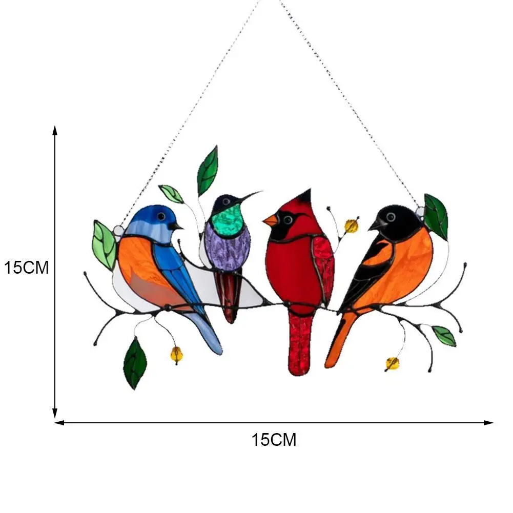 

Multicolor Birds Wire High-Stained Glass Suncatcher Pendant Decoration Hangings Home Window Courtyard Acrylic Stained Panel D7I5