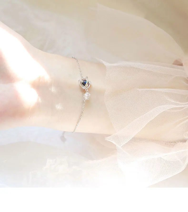 

Zircon Universe Starry Sky Planet Bracelet S925 Sterling Silver Personalized Design Sense Bracelet Korean Girlfriend Jewelry Fem