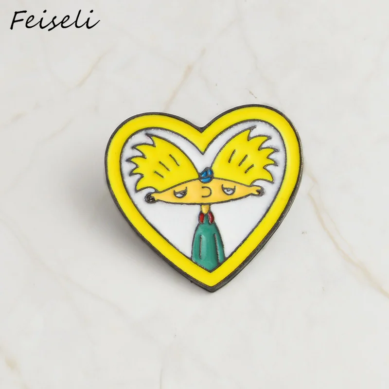 1 Feiseli, цветная эмаль, эй, Арнольд, мультяшный персонаж, любовь, сердце, брошь на булавке, крутой рюкзак, джинсовый металлический значок, модное ювелирное изделие - Окраска металла: 1