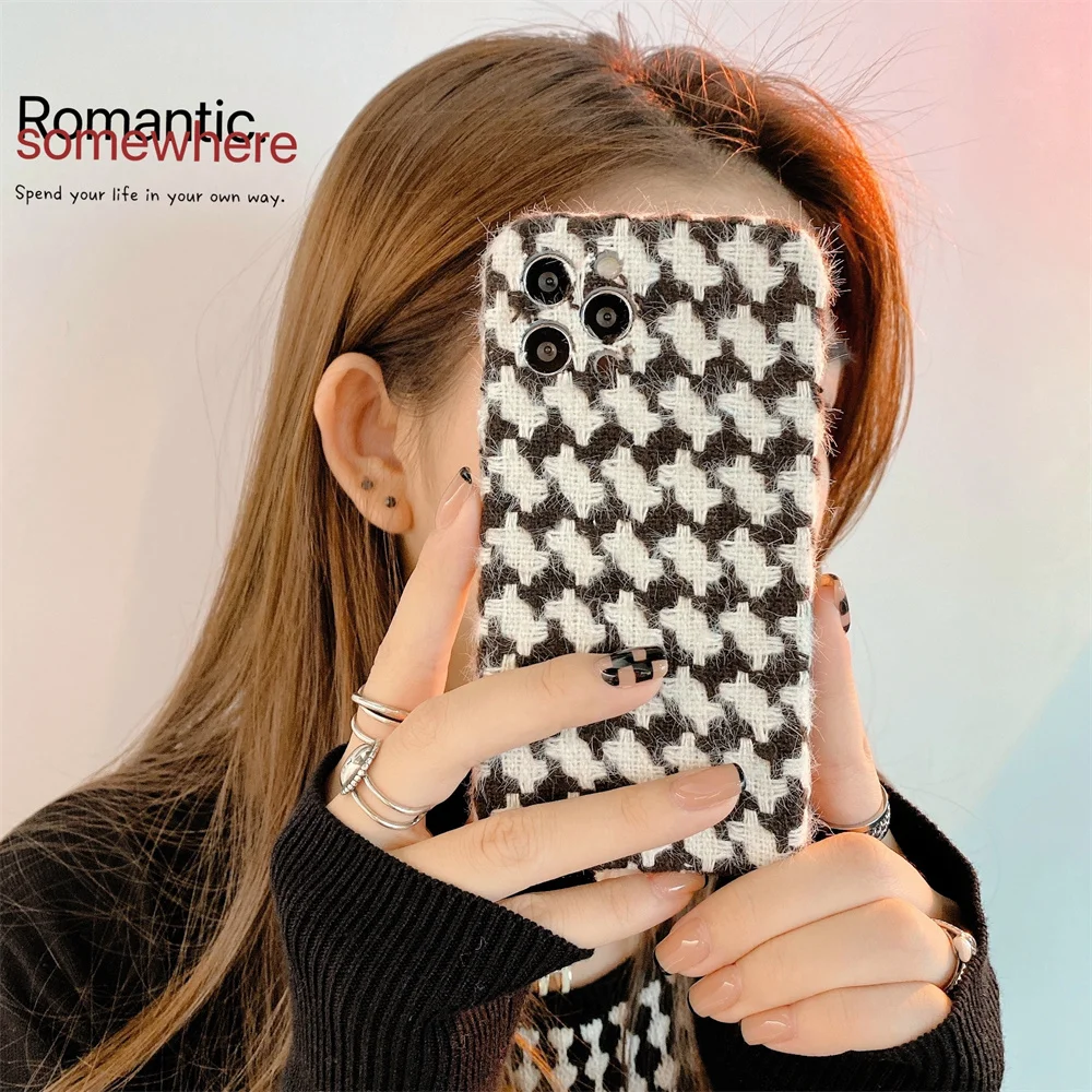 

New flannelette mobile phone case in winter for iphone 12 11 Pro Max XR X XS Max 7 8 plus Colorful fall prevention iPhone case