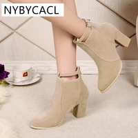 ankle boots women winter shoes women fashion suede leather buckle boots high heel ladies shoes warm zipper ankle boots for women