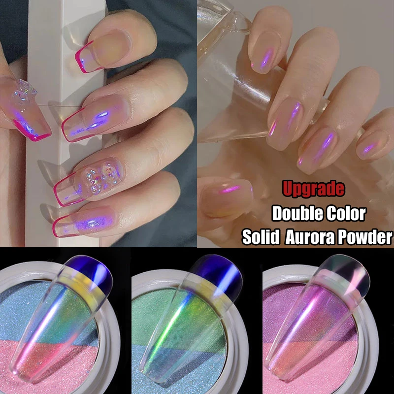 1 Box Holographic Neon Solid Nail Glitter Powder Double Color Transparent Aurora Powders Dust Art Pigment Chrome Decoration | Красота и