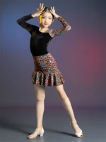 new children latin dance dress for girls performance clothing professional competition clothe leopard split leotards skirts suit