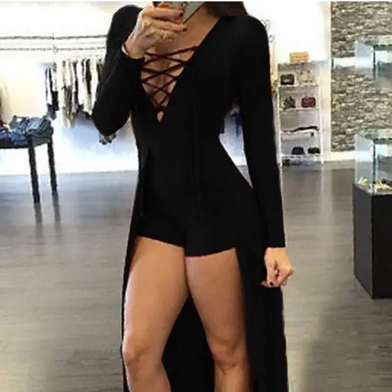 Женский комбинезон на шнуровке дизайнерский с вырезом v-образным