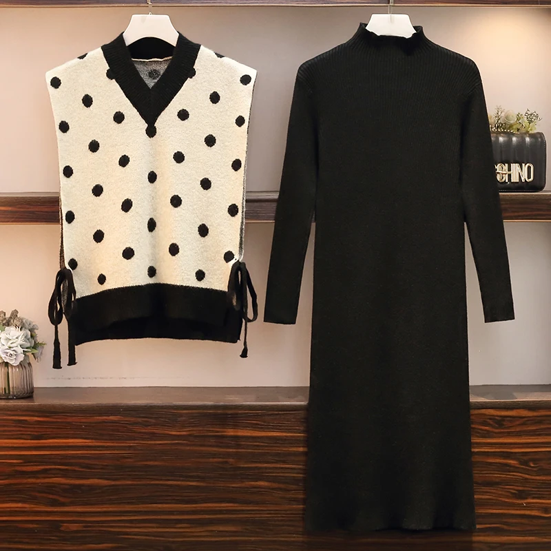 Женская одежда новинка 2019 черный топ и платье комплект из двух предметов размера