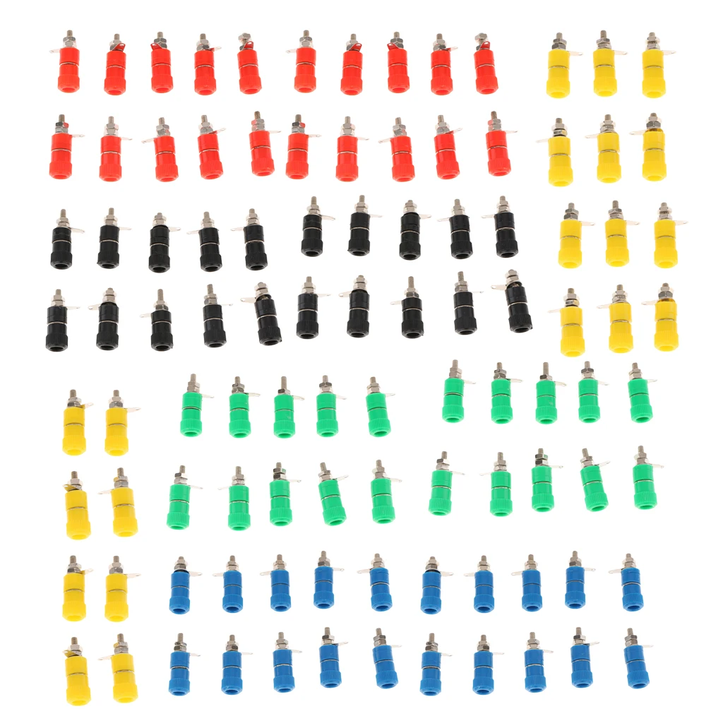100 Pieces JS-910B 4mm Banana Plug Jack Binding Post Terminal(red/yellow/blue/green/black) | Автомобили и мотоциклы