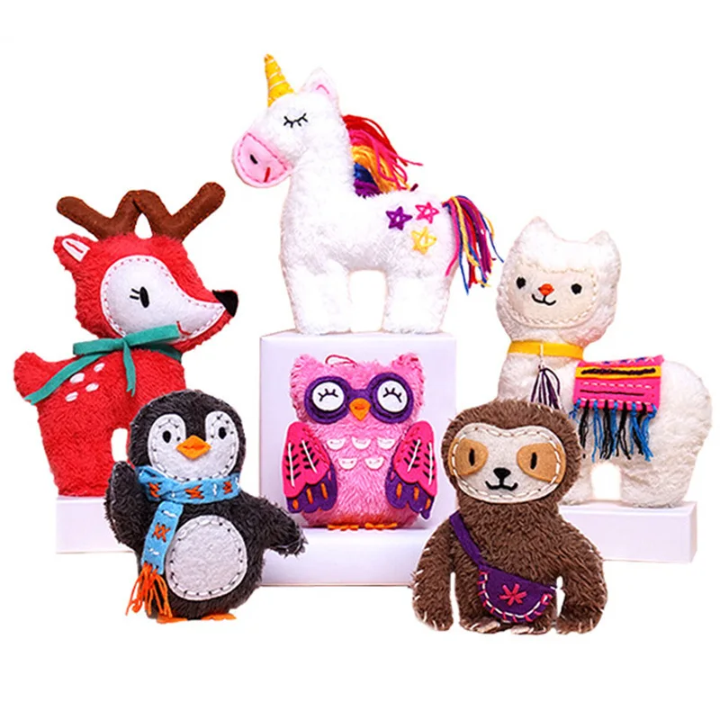 

Kids DIY 5Y+ Children Sewing Doll With Material Bag Unicorn Alpaca Deer Pattern Design Girl Handmade Ealry Learning Toys Gifts