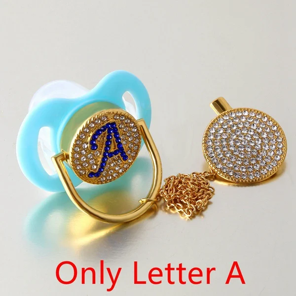 Letter A 2 Уникальная блестящая розовая корона для принцессы со стразами, Детская пустышка и держатель для соски, безопасное кольцо для соски, подарок для ребенка - Цвет: Letter A 2