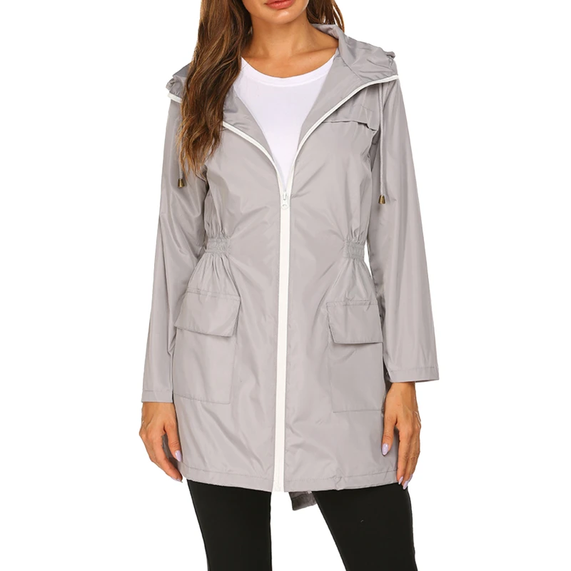 

Новинка 2021, Женский легкий дождевик, Женская водонепроницаемая куртка, уличная походная куртка с капюшоном, длинные дождевики