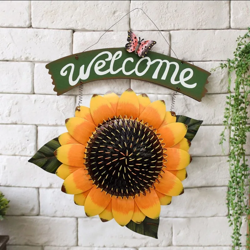 

Подвесное украшение в виде подсолнуха, приветственный знак, декоративное металлическое украшение для дома и сада, двора, приветственное ук...