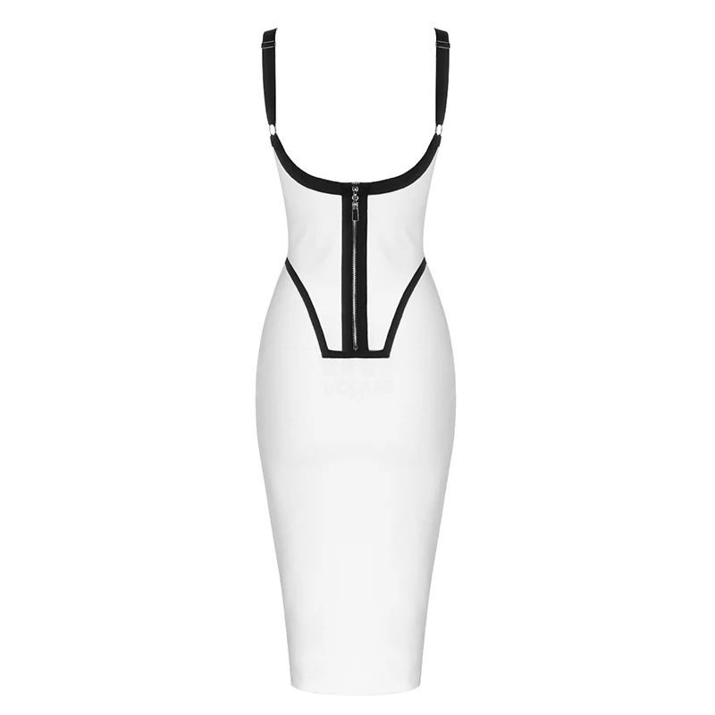 

Fashion New Arrival White Spaghetti Strap Bandage Dress Women Summer Black Striped Elegant Bodycon Celebrity Runway Party Dress
