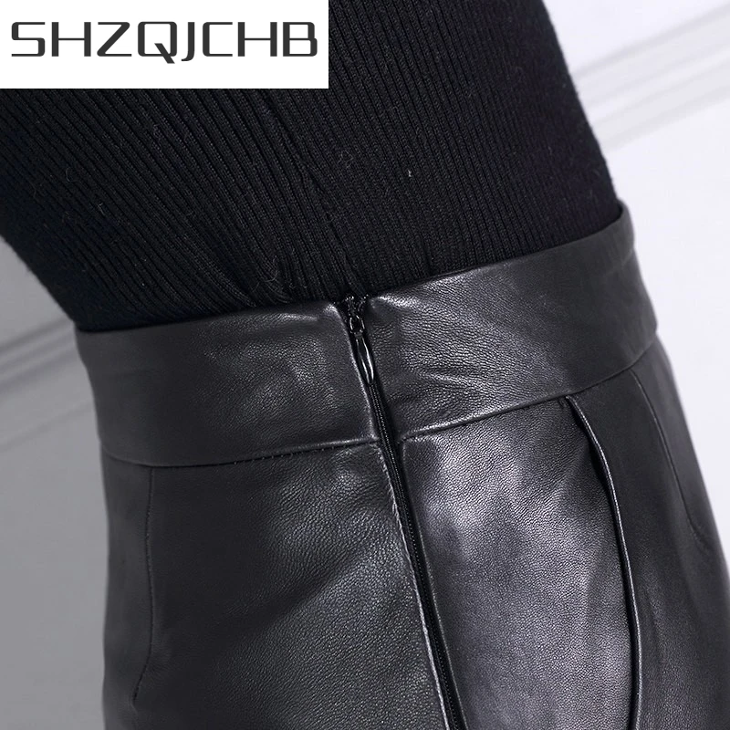 

JCHB 2021 Top Brand Genuine Leather Pants Women Wide Leg Calf Length Trousers Office Ladies High Waist Casual Pantalones Plus Si