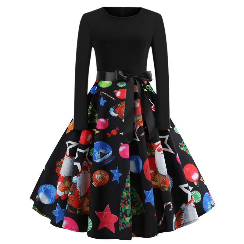 Винтаж зимнее рождественское платье Для женщин Новый год фестиваль вечерние со