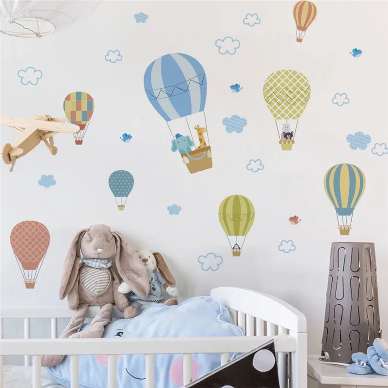 

Cute Animals Take Hot Air Balloon Wall Stickers For Kids Room Decoration Nursery Mural Art Diy Pvc Safari Home Decals