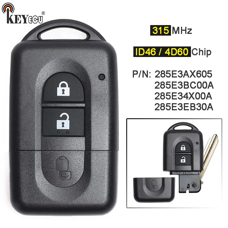 KEYECU-mando a distancia para coche, llave de 433MHz, Chip ID46/4D60, 285E34X00A /285E3EB30A, 285E34X00, para Nissan Juke Navara Micra Xtrail Qashqai Duke