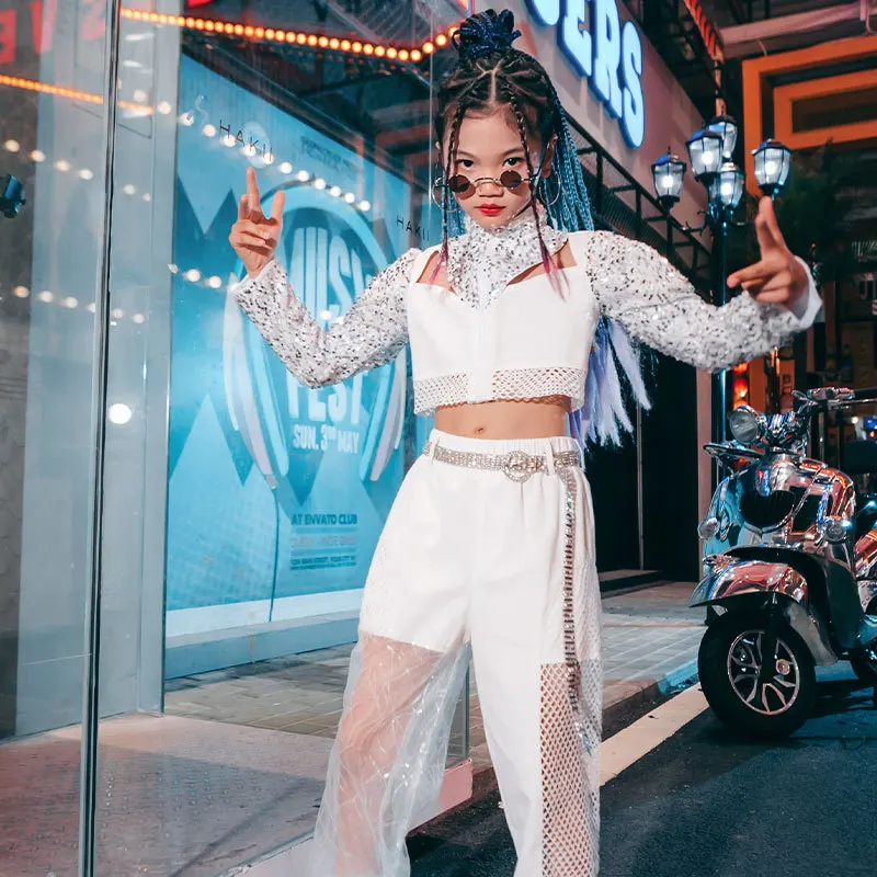 

Fashion PU Leather Tassel Outfit Girls Catwalk Show Stage Costume Children Jazz Hip Hop Dancing Performance Clothes