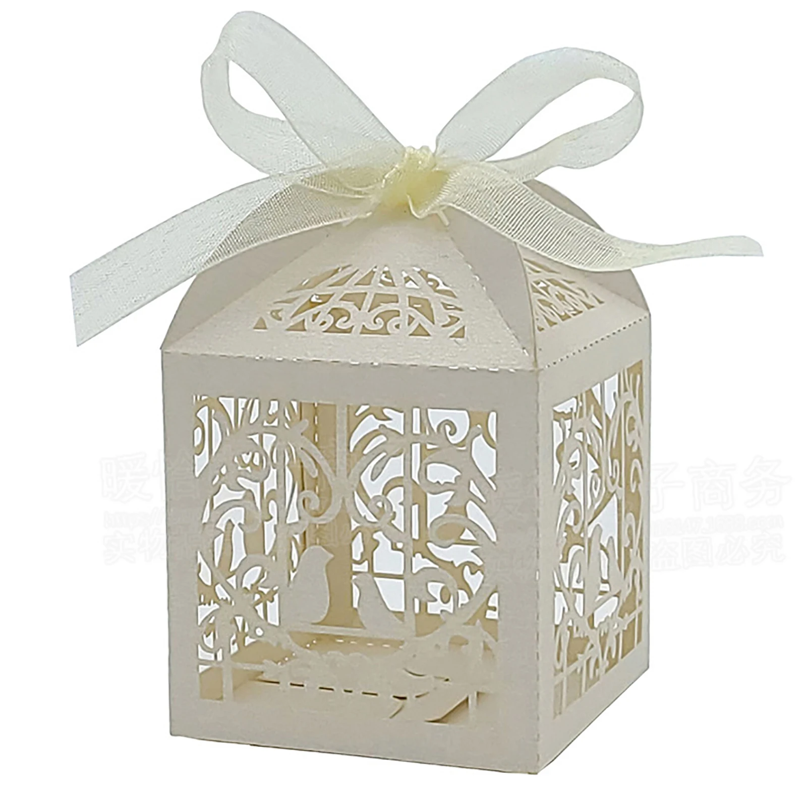 

50 Pcs Candy Box Heart Birds White Cage,Candy Gift Boxes with Ribbon White Paper