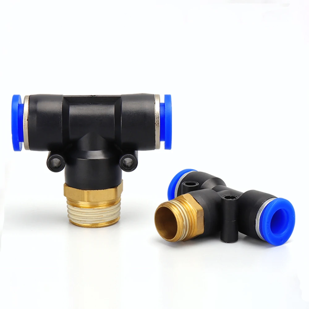 

PB pneumatic connector T-type tee 4mm 6mm 8mm 10mm 12mm outer diameter hose connector gas connector 1/8" 1/4" 3/8" 1/2" thread