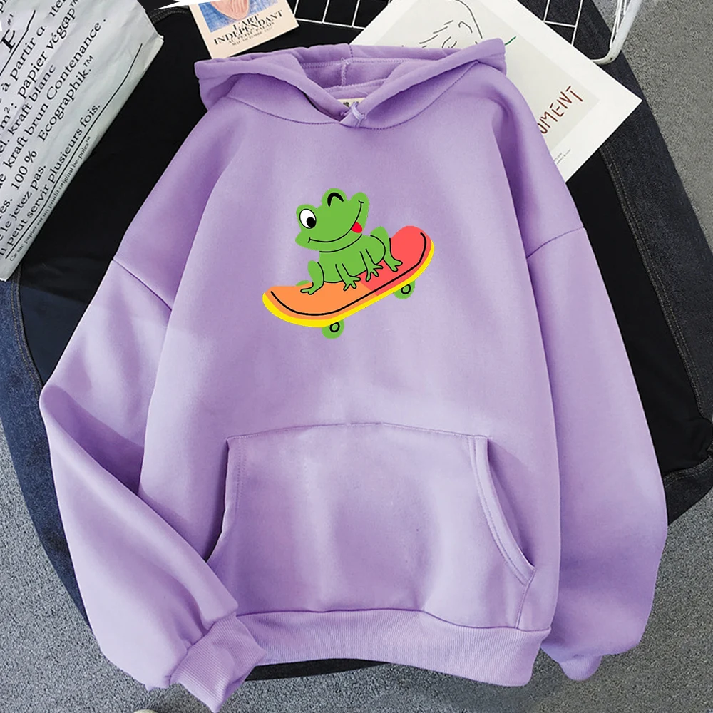 

Cute Skateboard Frog Hoodies Fashion Unisex Oversized Sweatshirt Hoodies Harajuku Warm Pullover Drawstring Korean Style Female
