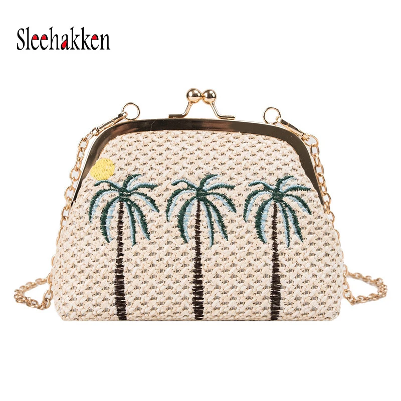 Новая летняя женская пляжная Соломенная сумка-мессенджер 2019 Вышивка богемный