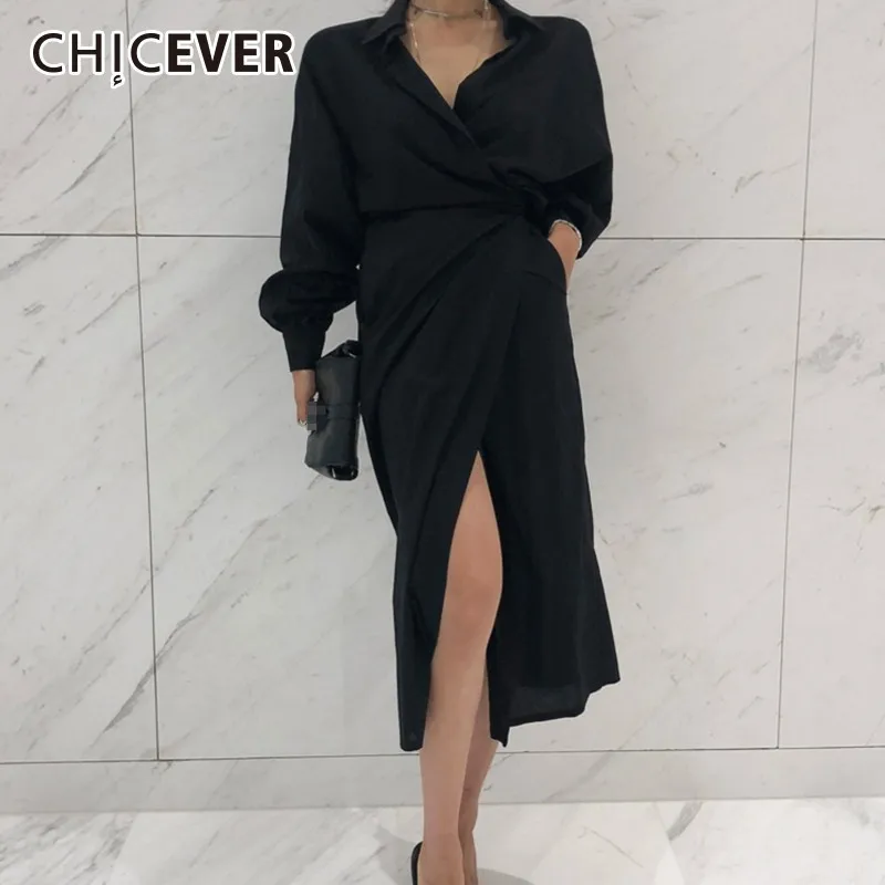 CHICEVER однотонное платье с высокой талией на шнуровке для женщин разрезом подоле