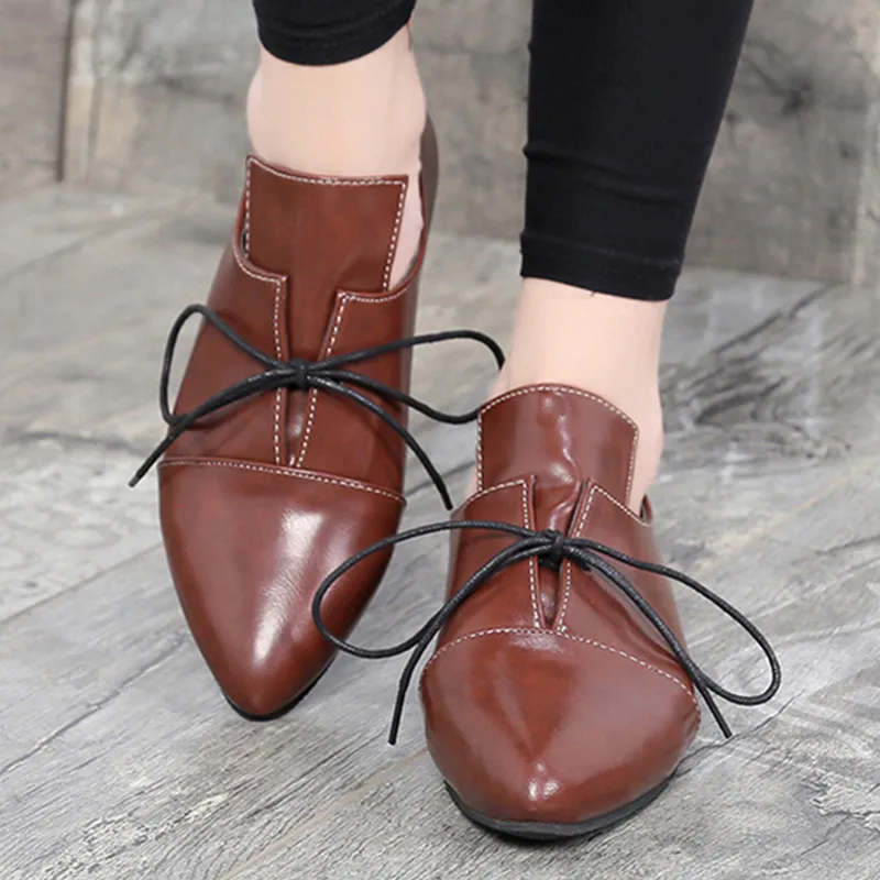 Лоферы женские из искусственной кожи мягкие заостренный носок на шнуровке