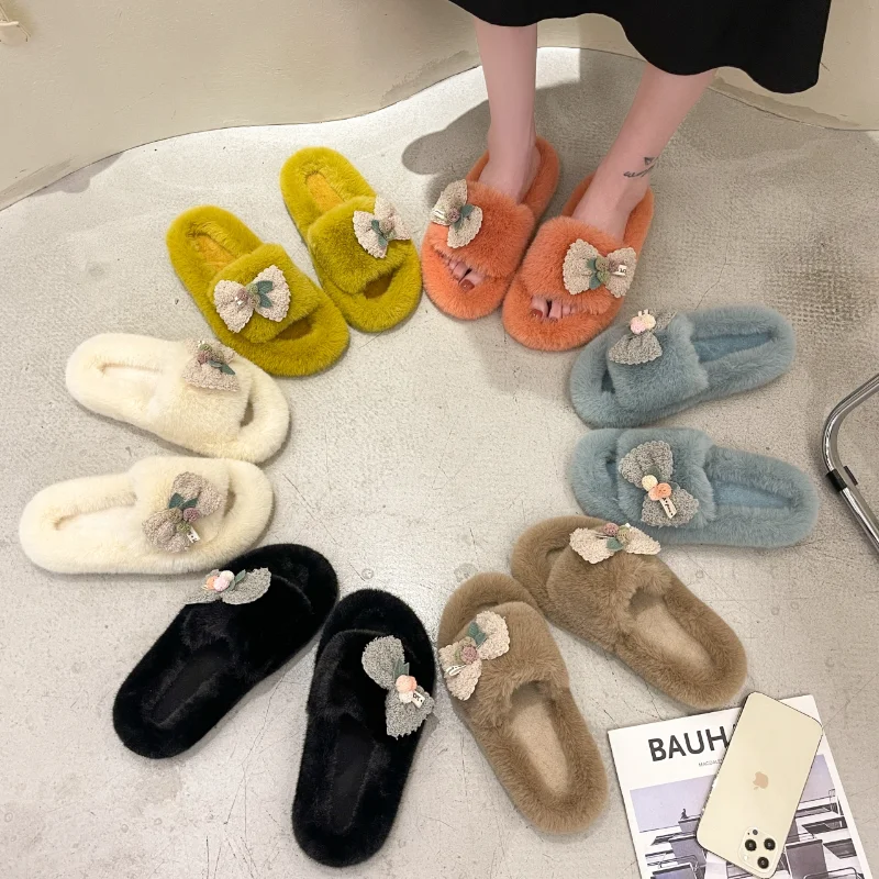 

Женские домашние тапочки из искусственного меха на осень-зиму 2022, пушистые сланцы, комфортные пушистые шлепанцы, Симпатичные домашние шлеп...