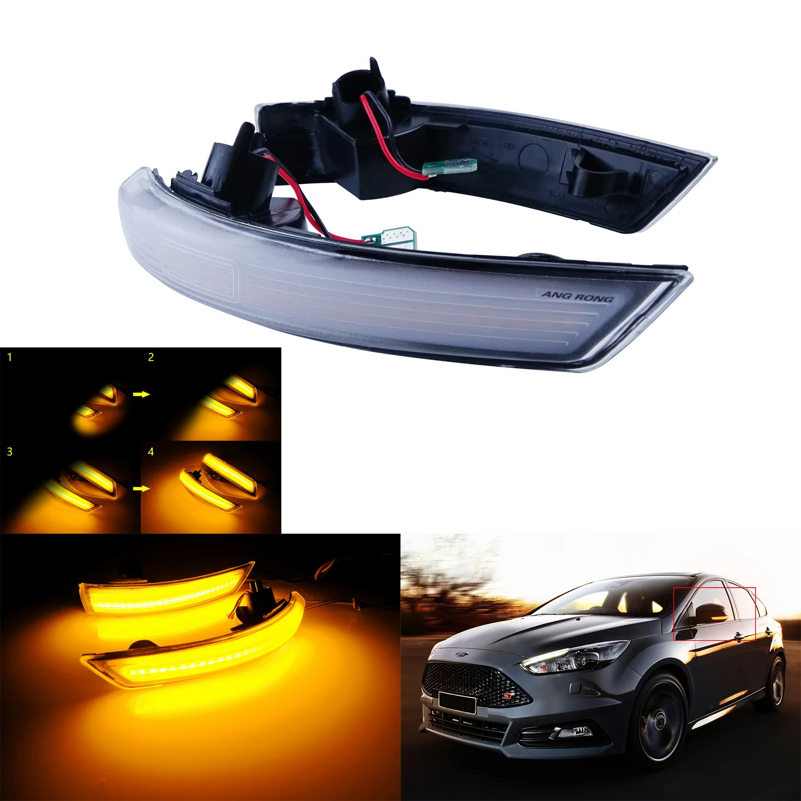 

For Ford Focus MK2 MK3 MK4 Mondeo Dynamic LED Wing Mirror Indicator Light Amber