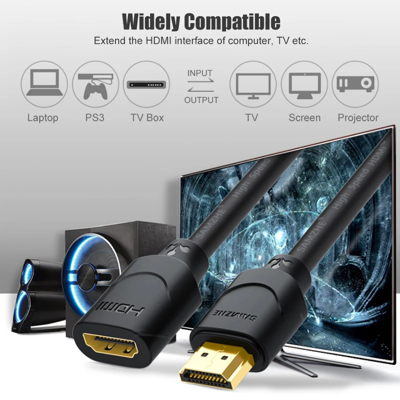 SAMZHE HDMI1.4 Cable Extender Male to Female 0.5m/1m/1.5m/2m/3m Extension HDMI for Computer/HDTV/Laptop/Projector |